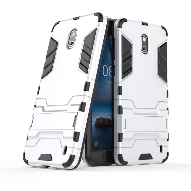 Cool Guard PC TPU Hybrid Cover with Kickstand for Nokia 2 - Silver-1
