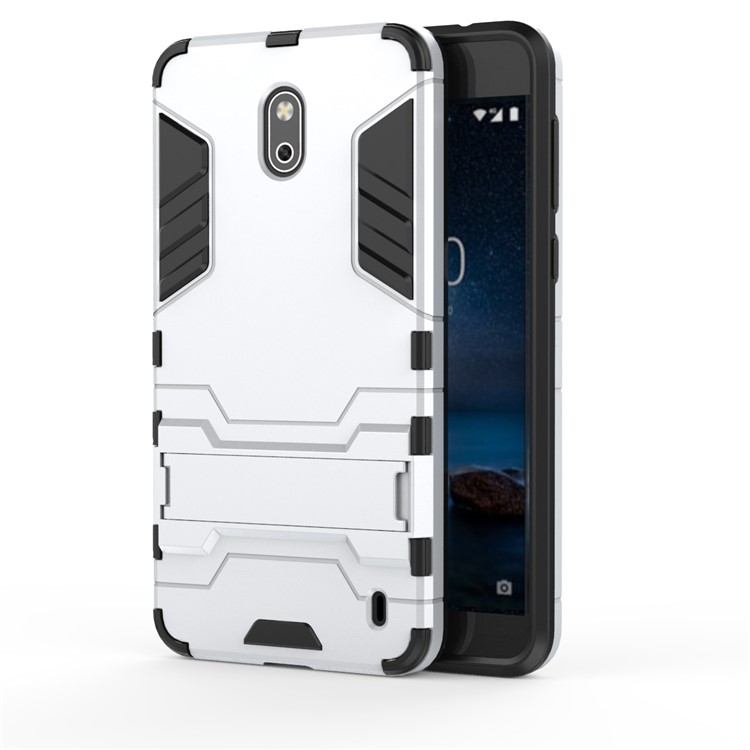 Cool Guard PC TPU Hybrid Cover with Kickstand for Nokia 2 - Silver-2