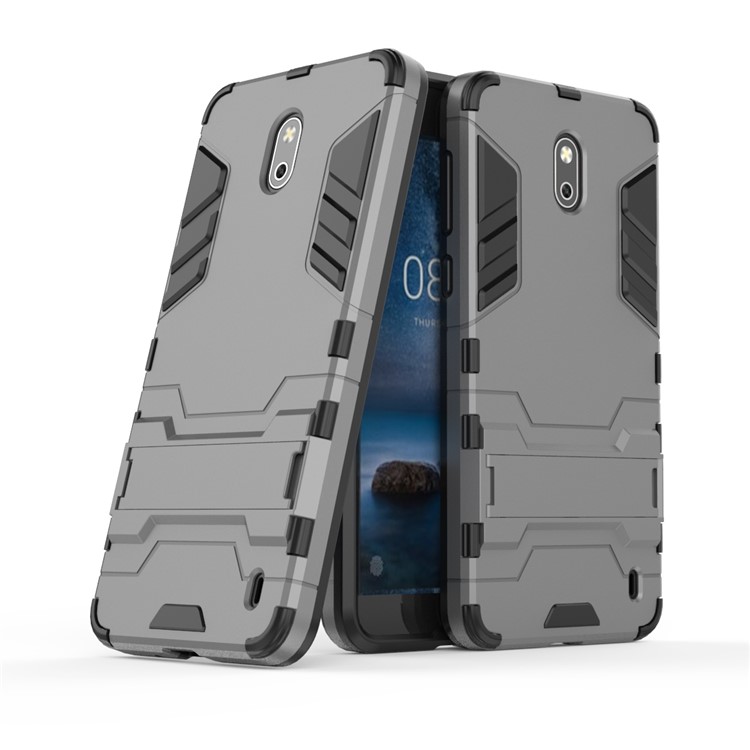Cool Guard PC TPU Hybrid Shell with Kickstand for Nokia 2 - Grey-1