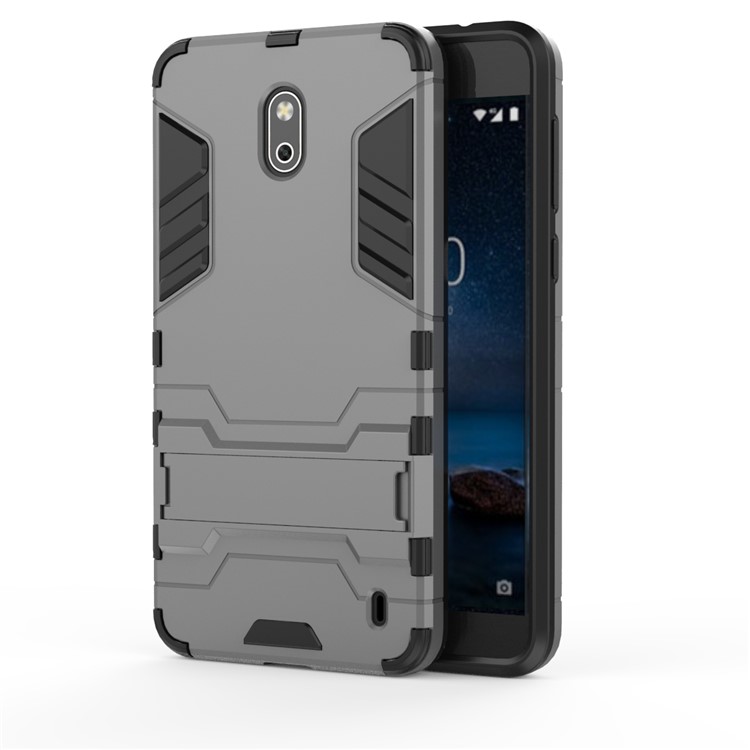 Cool Guard PC TPU Hybrid Shell with Kickstand for Nokia 2 - Grey-2