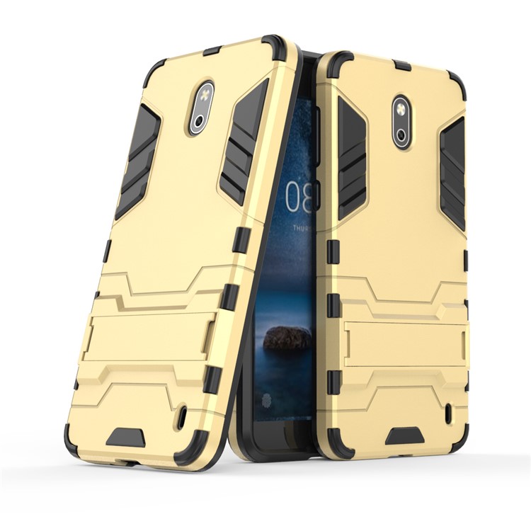 Cool Guard PC TPU Hybrid Phone Cover with Kickstand for Nokia 2 - Gold-1