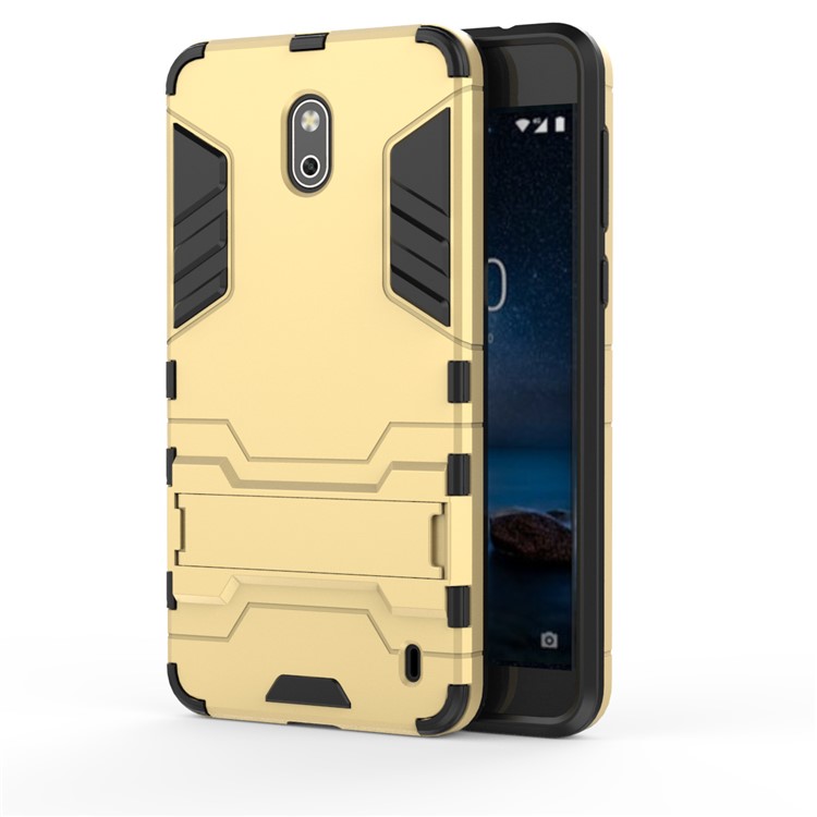 Cool Guard PC TPU Hybrid Phone Cover with Kickstand for Nokia 2 - Gold-2