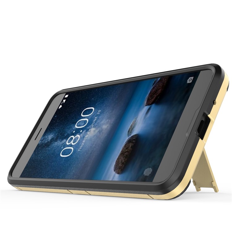 Cool Guard PC TPU Hybrid Phone Cover with Kickstand for Nokia 2 - Gold-3