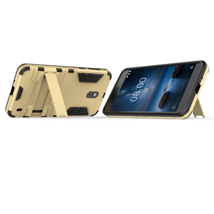 Cool Guard PC TPU Hybrid Phone Cover with Kickstand for Nokia 2 - Gold-4