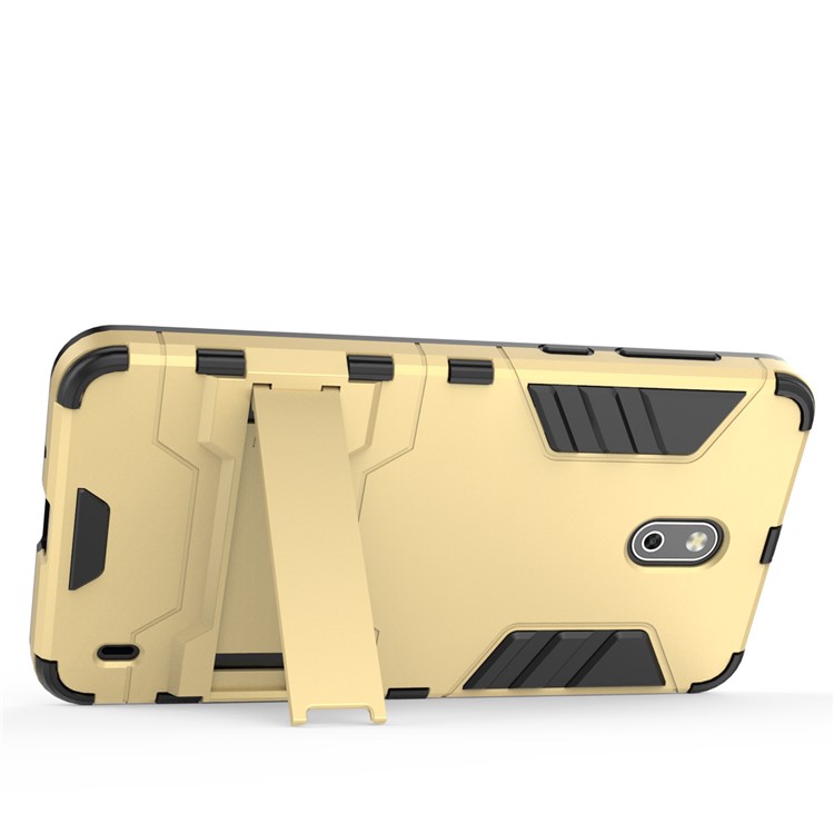 Cool Guard PC TPU Hybrid Phone Cover with Kickstand for Nokia 2 - Gold-8