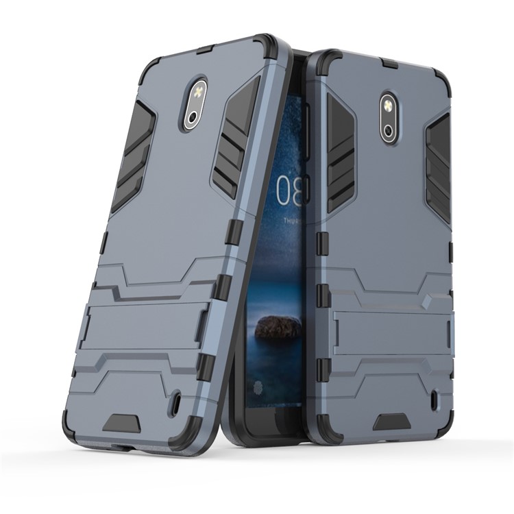 Cool Guard PC TPU Hybrid Mobile Cover Case with Kickstand for Nokia 2 - Dark Blue-1