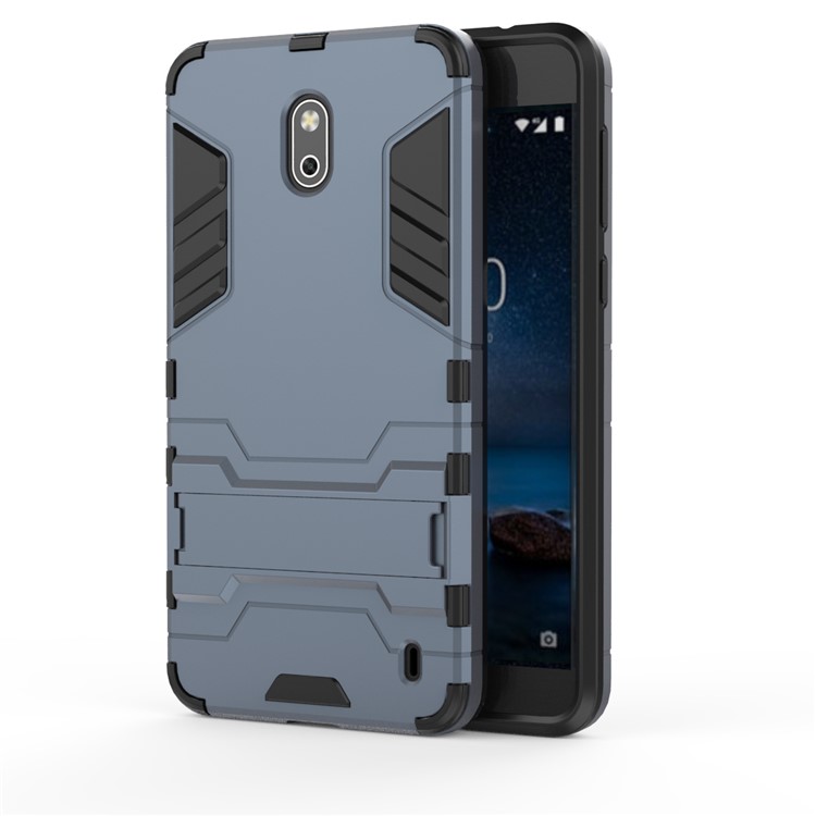 Cool Guard PC TPU Hybrid Mobile Cover Case with Kickstand for Nokia 2 - Dark Blue-2