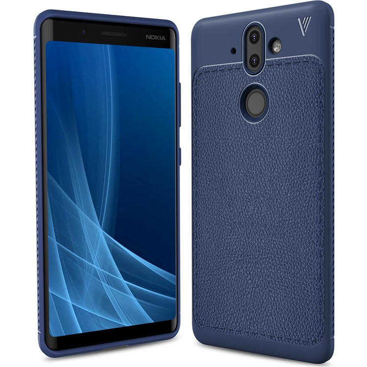 IVSO Gentry Series Leather Coated TPU Mobile Casing for Nokia 9 / 8 Sirocco - Dark Blue-1
