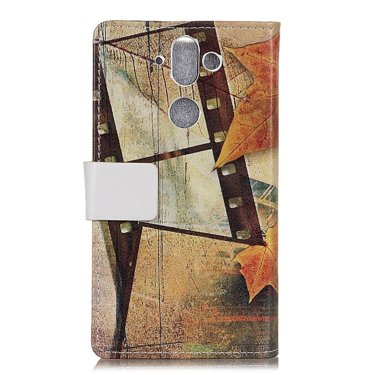 Wallet Leather Magnetic Case for Nokia 9 / 8 Sirocco - Maple Leaves and Eiffel Tower-3