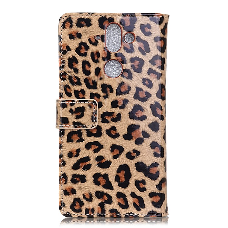 Glossy Leopard Leather Wallet Case with Stand for Nokia 9-3