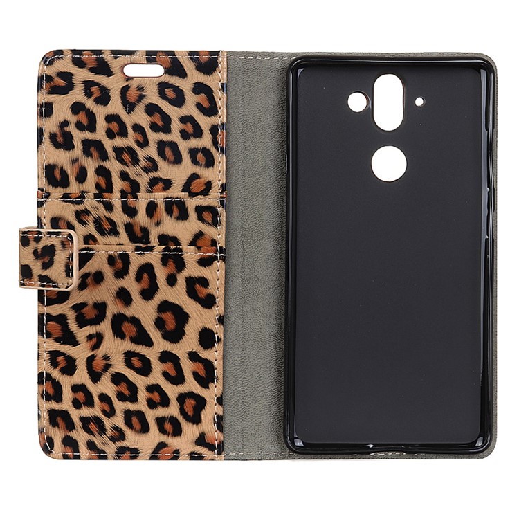 Glossy Leopard Leather Wallet Case with Stand for Nokia 9-5