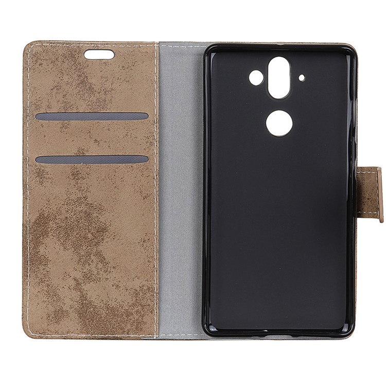 Vintage Style PU Leather Card Holder Stand Phone Case for Nokia 9 / 8 Sirocco - Khaki-6
