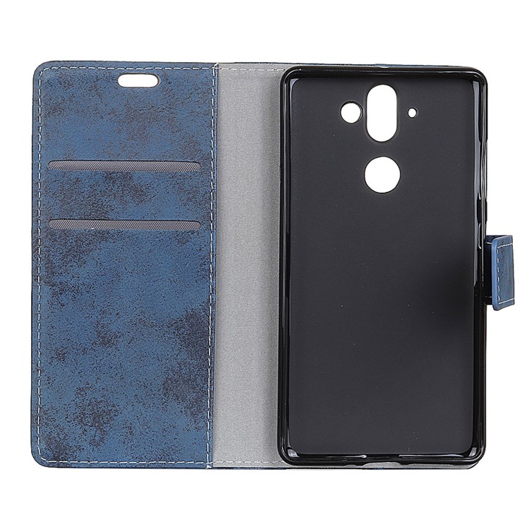 Vintage Design Flip Leather Wallet Stand Mobile Case for Nokia 9 / 8 Sirocco - Dark Blue-6