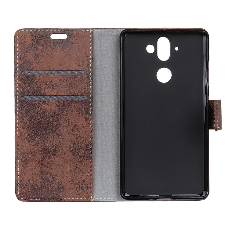 Vintage Design PU Leather Protective Cover with Stand for Nokia 9 / 8 Sirocco - Brown-6