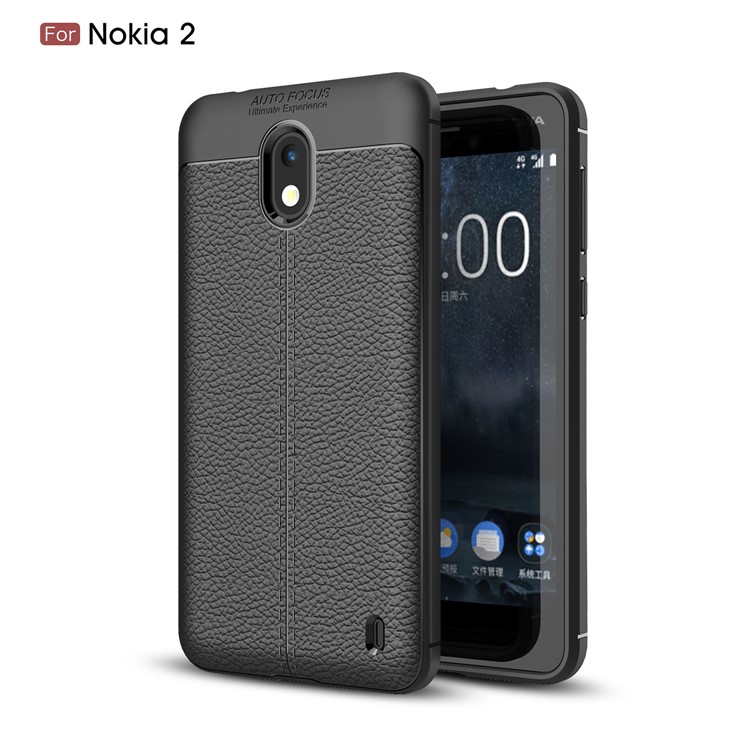 Litchi Grain Soft TPU Back Cover for Nokia 2 - Black-1