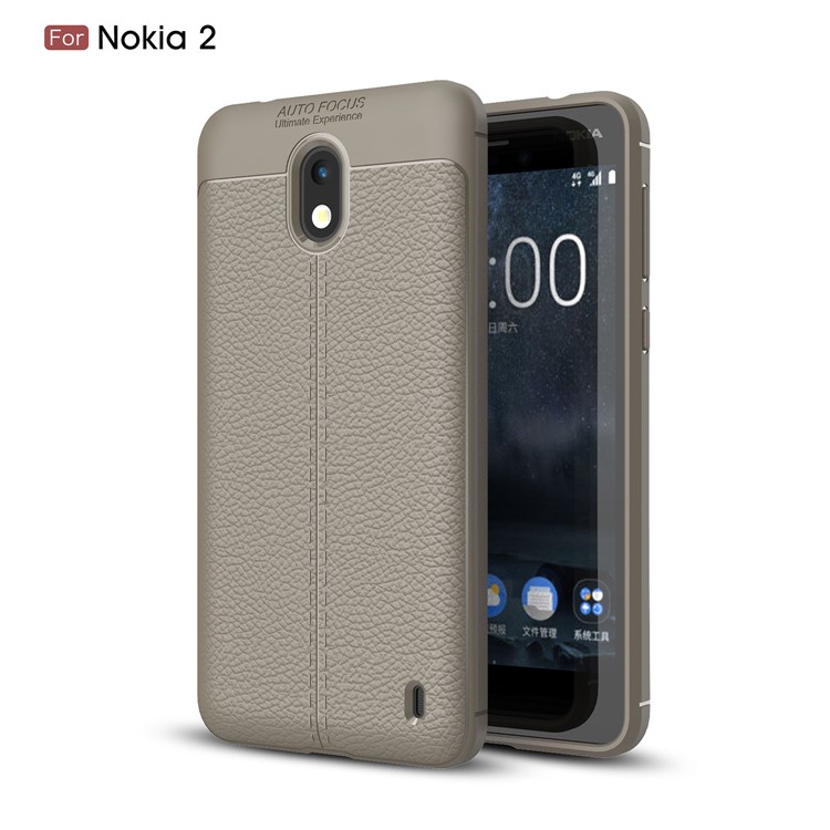 Litchi Grain Soft TPU Back Case for Nokia 2 - Grey-1