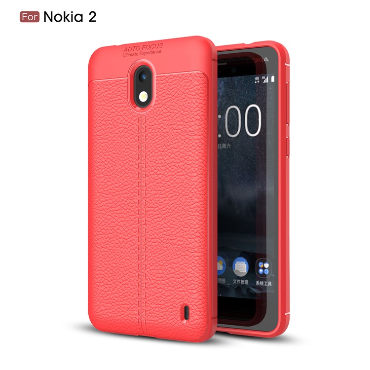 Litchi Grain Soft TPU Back Shell for Nokia 2 - Red-1