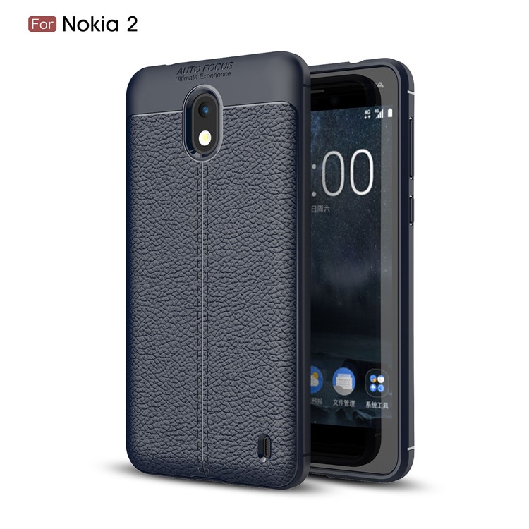 Litchi Grain Soft TPU Back Casing for Nokia 2 - Dark Blue-1
