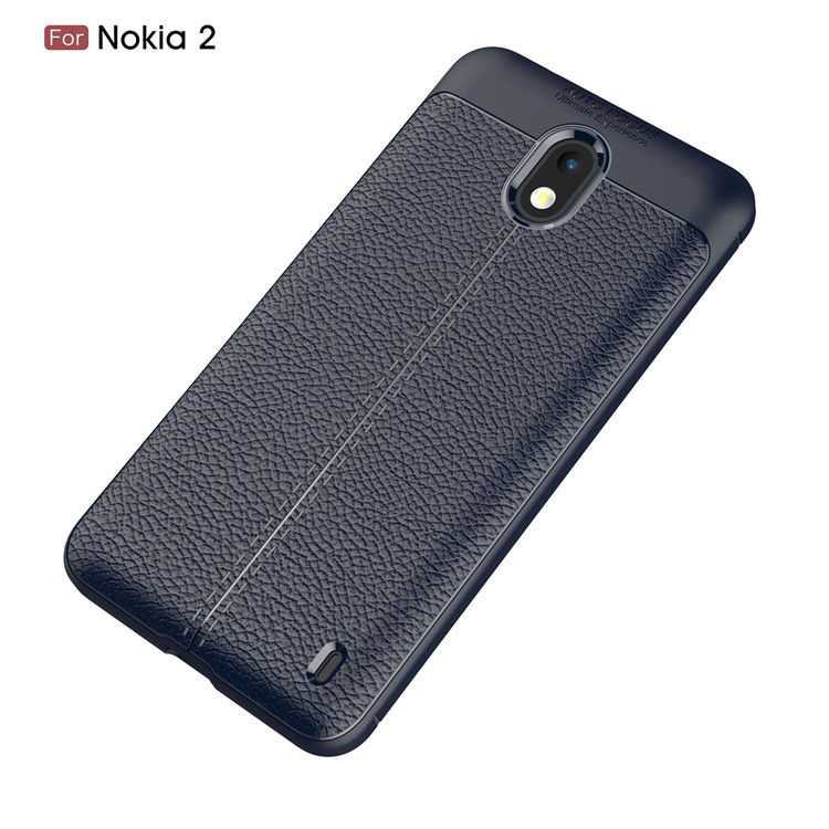 Litchi Grain Soft TPU Back Casing for Nokia 2 - Dark Blue-2