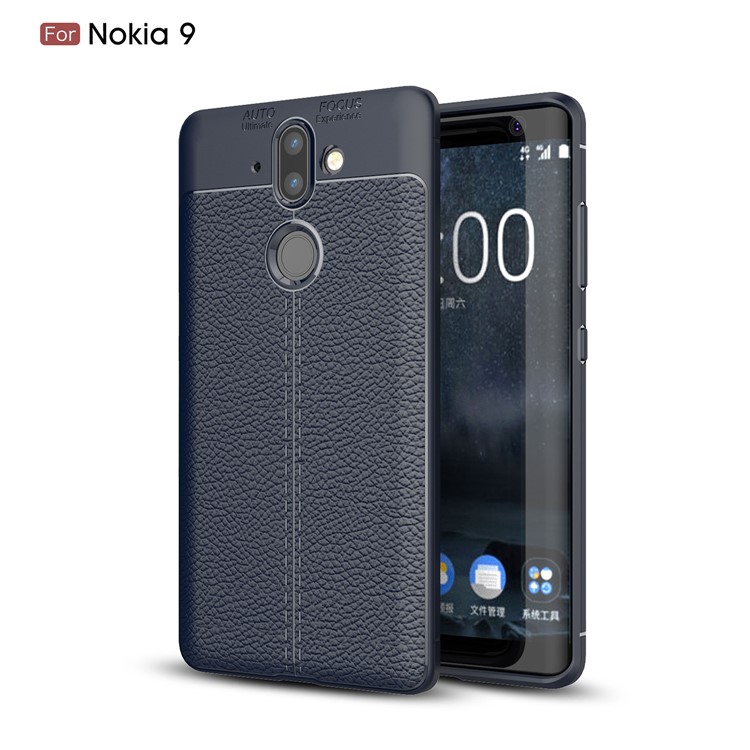 Litchi Grain Soft TPU Back Casing for Nokia 9 / 8 Sirocco - Dark Blue-1