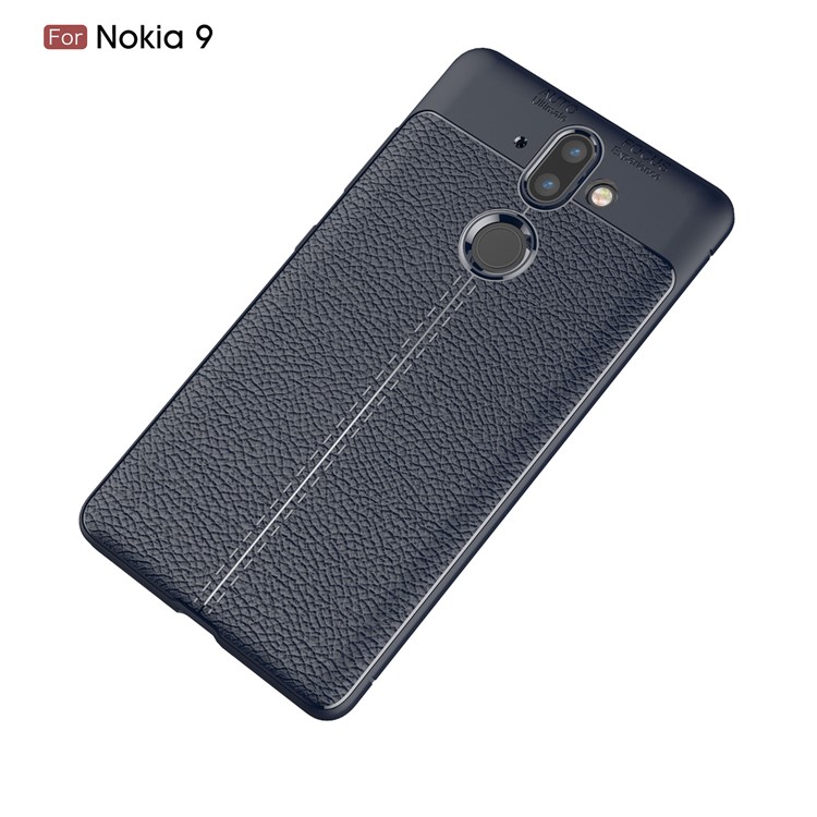 Litchi Grain Soft TPU Back Casing for Nokia 9 / 8 Sirocco - Dark Blue-2
