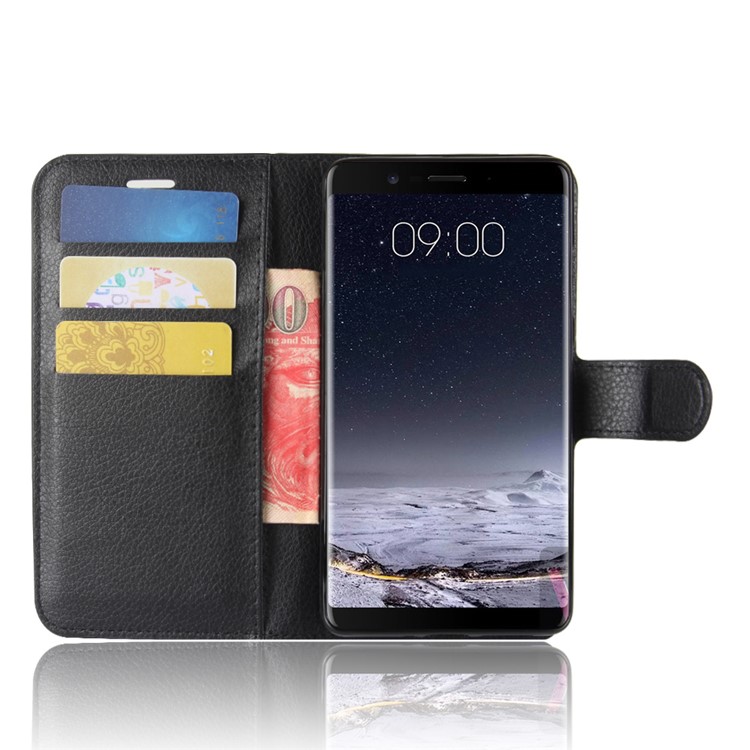 For Nokia 9 Litchi Texture Leather Wallet Stand Case - Black-4