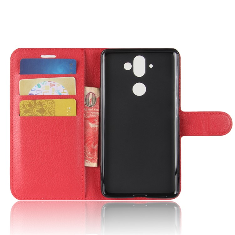 For Nokia 9 / 8 Sirocco Litchi Texture Leather Wallet Stand Shell - Red-3