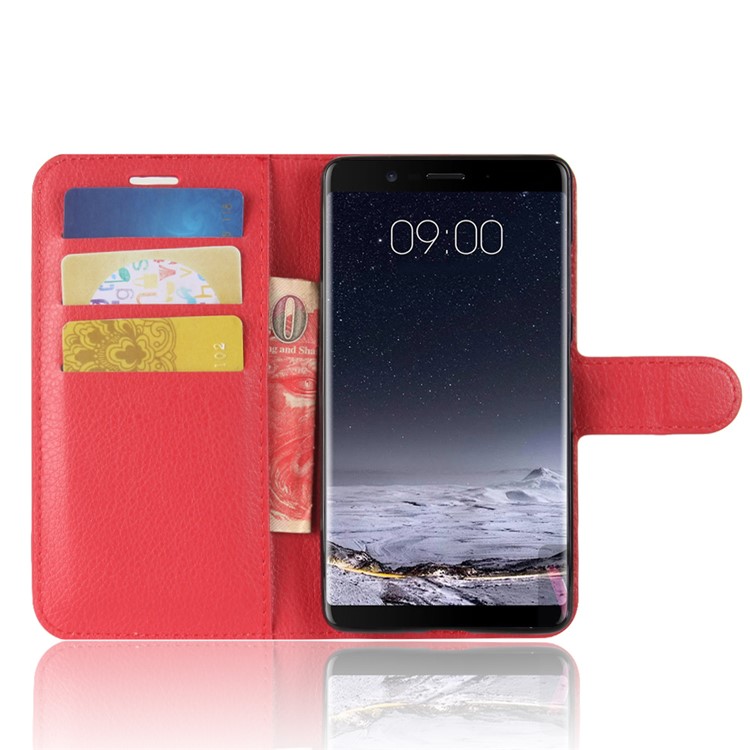 For Nokia 9 / 8 Sirocco Litchi Texture Leather Wallet Stand Shell - Red-4