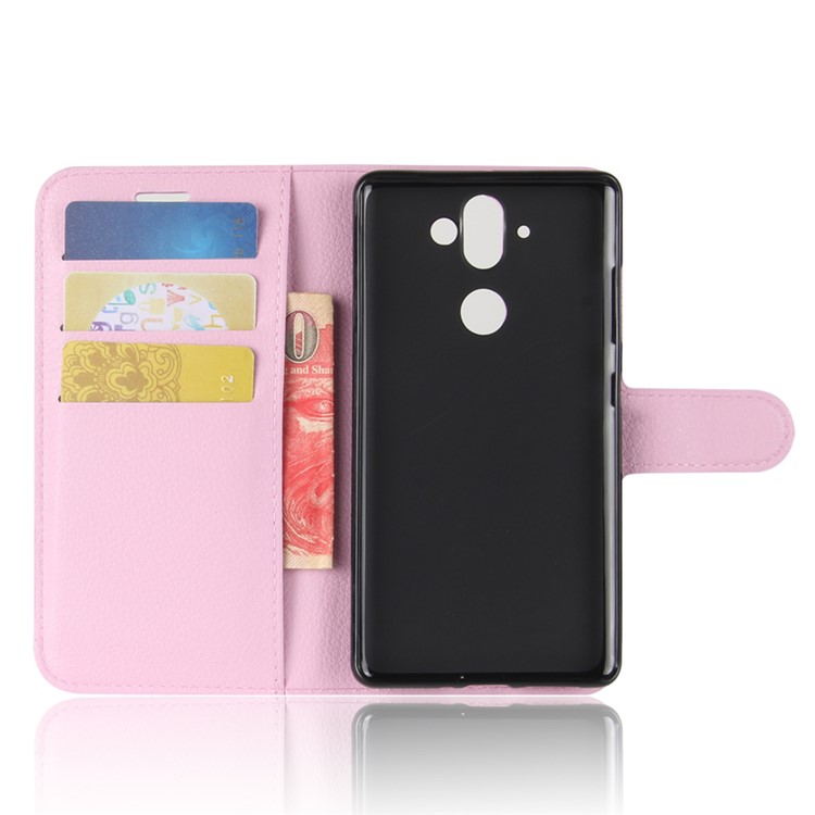 For Nokia 9 / 8 Sirocco Litchi Skin Flip Leather Wallet Stand Phone Cover - Pink-3