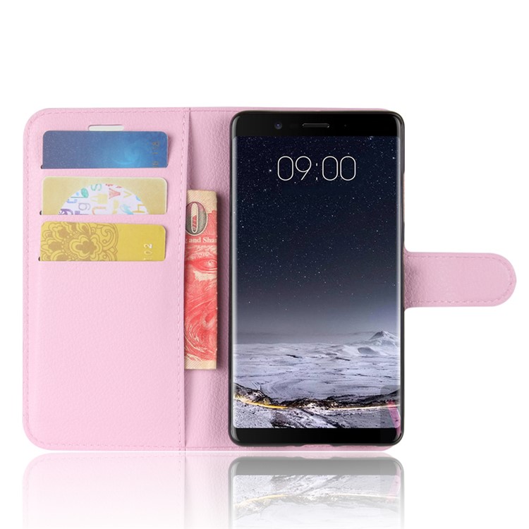 For Nokia 9 / 8 Sirocco Litchi Skin Flip Leather Wallet Stand Phone Cover - Pink-4