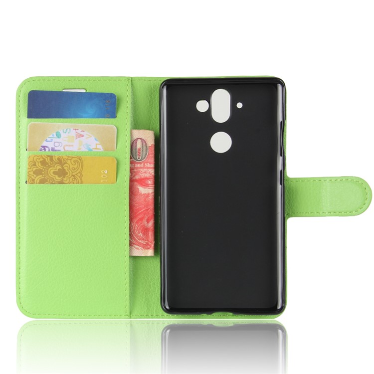 Litchi Texture Card Holder Leather Stand Case for Nokia 9 / 8 Sirocco - Green-3
