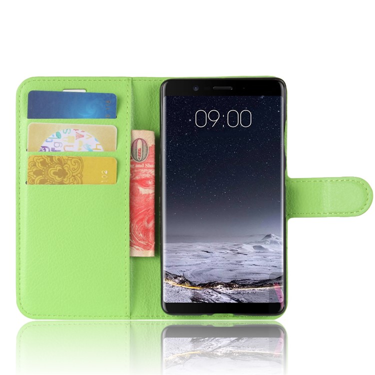 Litchi Texture Card Holder Leather Stand Case for Nokia 9 / 8 Sirocco - Green-4