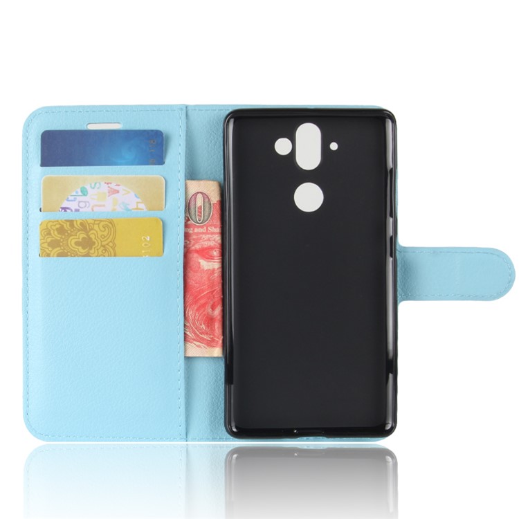 For Nokia 9 / 8 Sirocco Litchi Texture Wallet Stand Protective Leather Mobile Casing - Blue-3