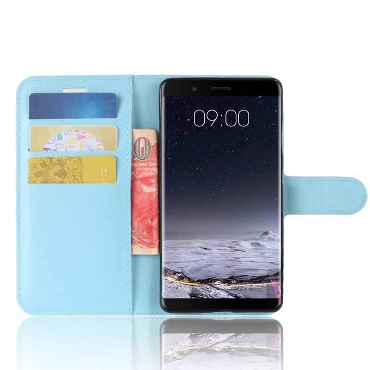 For Nokia 9 / 8 Sirocco Litchi Texture Wallet Stand Protective Leather Mobile Casing - Blue-4