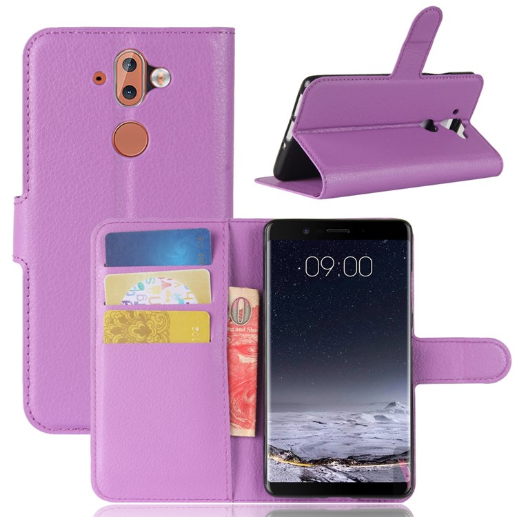 For Nokia 8 Sirocco Litchi Texture Leather Protective Shell Case with Stand - Purple-1
