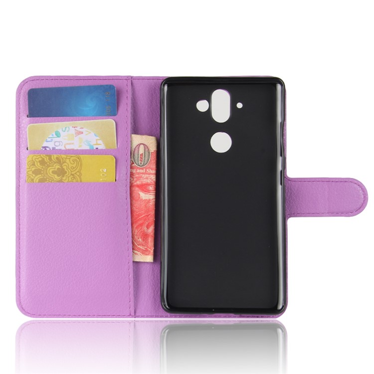 For Nokia 8 Sirocco Litchi Texture Leather Protective Shell Case with Stand - Purple-3