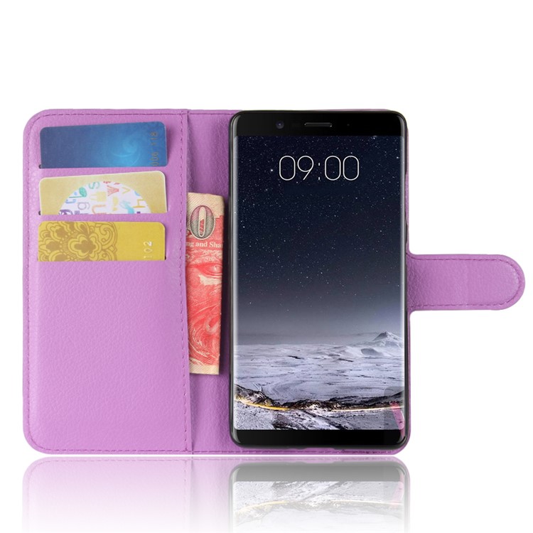 For Nokia 8 Sirocco Litchi Texture Leather Protective Shell Case with Stand - Purple-4