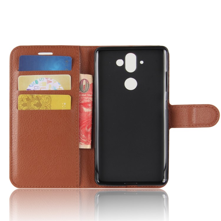 For Nokia 9 / 8 Sirocco Litchi Skin PU Leather Card Holder Stand Cellphone Cover - Brown-3