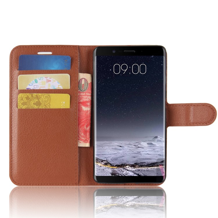 For Nokia 9 / 8 Sirocco Litchi Skin PU Leather Card Holder Stand Cellphone Cover - Brown-4