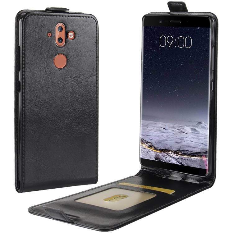 Crazy Horse Skin Leather Vertical Flip Phone Case for Nokia 9 / 8 Sirocco - Black-1