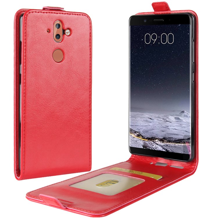 Crazy Horse Skin Leather Vertical Flip Phone Cover for Nokia 9 / 8 Sirocco - Red-1