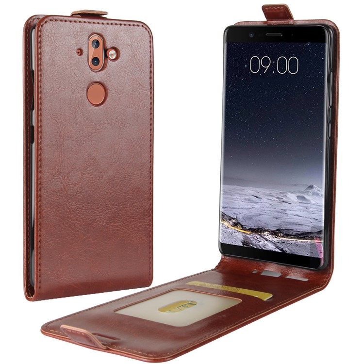 Crazy Horse Skin Leather Vertical Flip Phone Shell for Nokia 9 / 8 Sirocco - Brown-1
