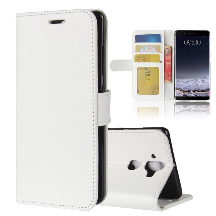 Crazy Horse Texture Leather Wallet Stand Phone Folio Shell for Nokia 9 / 8 Sirocco - White-1