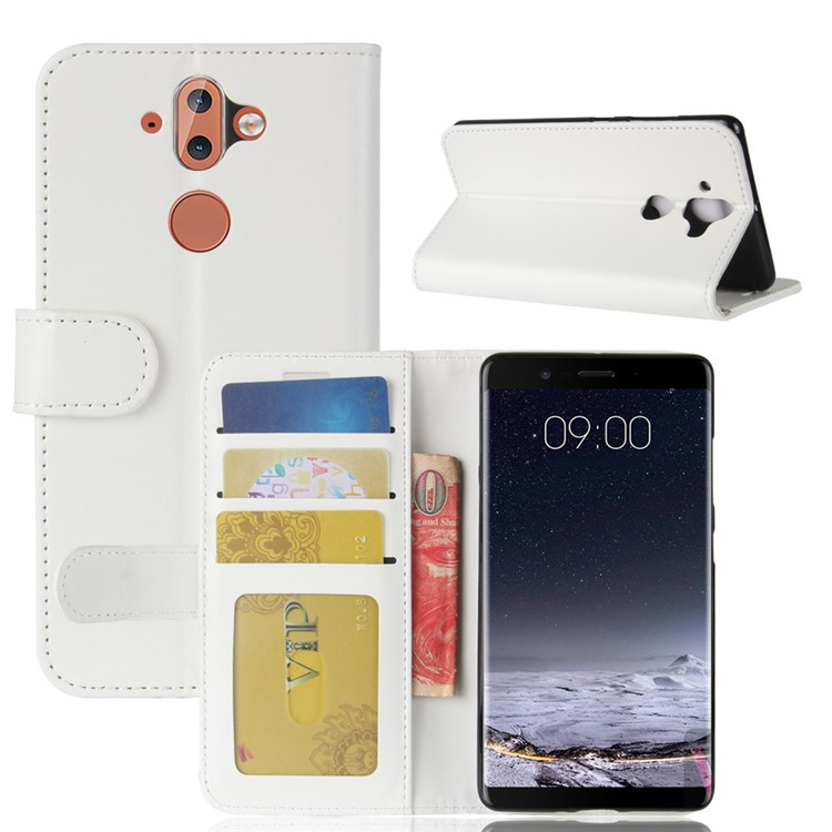 Crazy Horse Texture Leather Wallet Stand Phone Folio Shell for Nokia 9 / 8 Sirocco - White-2