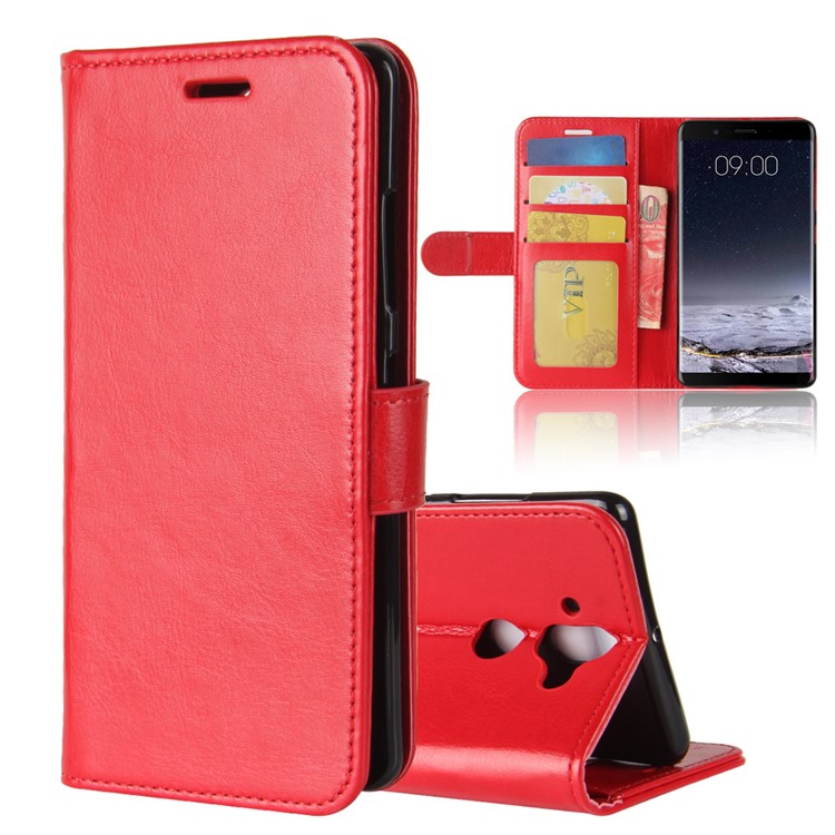 Crazy Horse Grain Leather Wallet Stand Mobile Phone Cover for Nokia 9 / 8 Sirocco - Red-1