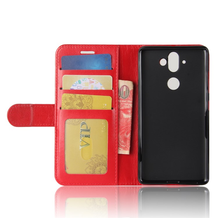 Crazy Horse Grain Leather Wallet Stand Mobile Phone Cover for Nokia 9 / 8 Sirocco - Red-5
