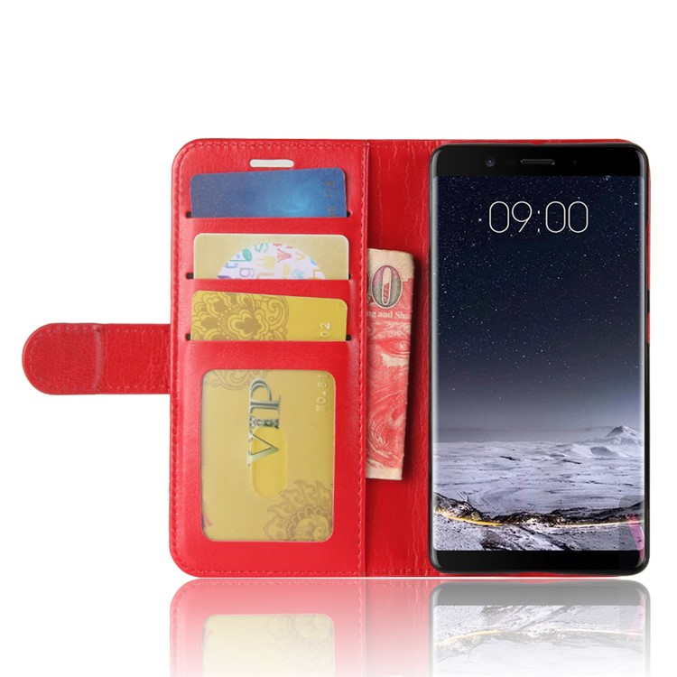 Crazy Horse Grain Leather Wallet Stand Mobile Phone Cover for Nokia 9 / 8 Sirocco - Red-6