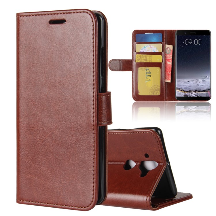 Crazy Horse Texture Leather Wallet Stand Cover Case for Nokia 9 / 8 Sirocco - Brown-1