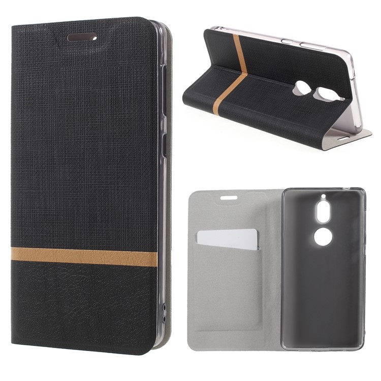 Bi-color Cross Texture Leather Card Holder Mobile Cover for Nokia 7 Built-in Steel Sheet - Black-1