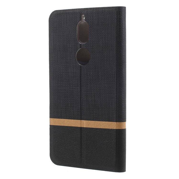 Bi-color Cross Texture Leather Card Holder Mobile Cover for Nokia 7 Built-in Steel Sheet - Black-2